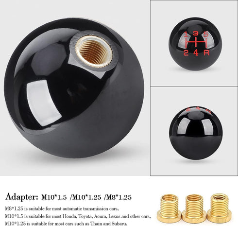 5 Speed Car Racing Gear Shift Shifter knob, Resin Polished Round Ball Shift Knob with 3 Adapters Compatible with Manual Car(Black 5)...
