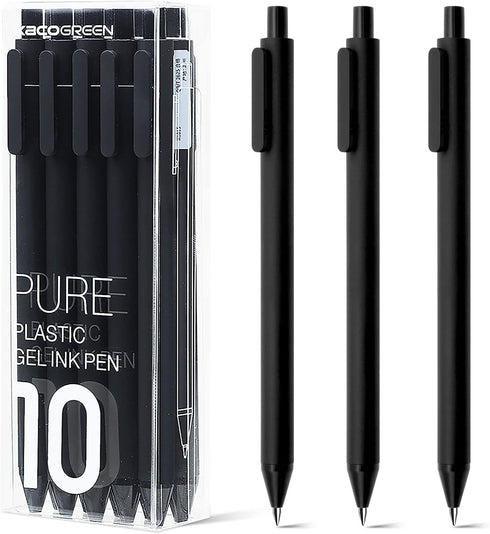 Kaco Gel Pens Black 0.5mm Fine Point 10 Pieces Retractable Aesthetic Pens School Office Supplies (10 Black)...