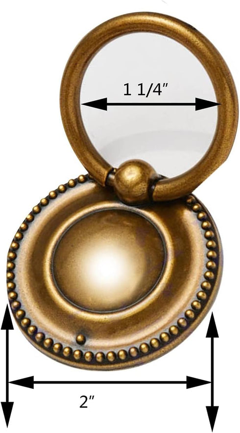 2 Pack Ring pulls,2" Antique Ring Drawer pulls,Ring Cabinet Cupboard pulls with Round Plate,Drawer Ring pulls (Antique Brass)...