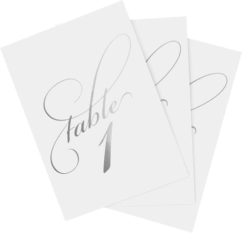 Bliss Collections Silver Wedding Table Numbers, 1-25 and Head Table Card Included, Double Sided 4x6 Calligraphy Design, Made in the USA...