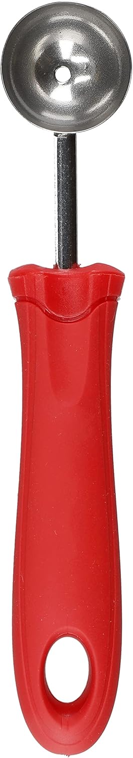 KitchenCraft Melon Baller Fruit Scoop, Soft Grip Easy to Clean Stainless Steel Head Cuts, 17cm (6.7"), Red...