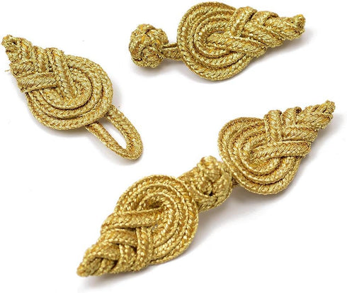 4-Sets 3-1/4" Vintage Fabric Frogs Closure, Chinese Frog Closure, Braided Frog, TR-12247 (Gold)...