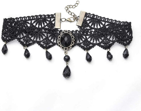 Zoestar Black Lace Choker Necklaces Vintage Crystal Pendant Necklace Punk Chain Accessories for Women...