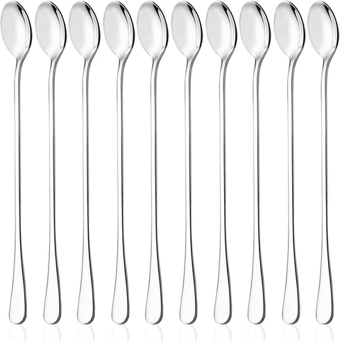 9 Inch Long Handle Iced Teaspoon, DaKuan Set of 10 Stainless Steel Iced Teaspoon for Iced Tea, Coffee, Cocktail, Milkshake, Cold Drink...