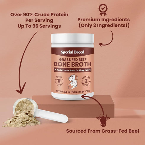 Bone Broth Powder for Dogs and Cats - Dog and Cat Food Topper, Grass Fed Beef Broth Supplement, 9.5 oz...