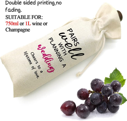 Wedding Gift Wine Bag, Engagement Wine Bag, Engagement Gift for Bride Groom, Wine Bag Gift for Couples, Bridal Shower Gifts, Linen Drawstring Wine...