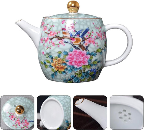Ciieeo 1pc Ceramic Teapot Floral Tea Kettle Japanese Tea Kettle Enamel Teapot Infuser Floral Teapot Ceramic Pour Teapot Loose Leaf Tea Steeper Pot...