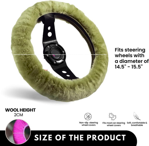 Andalus Brands Australian Sheepskin Steering Wheel Cover, Anti-Slip Universal 15 Inch Fuzzy Steering Wheel Cover Offers a Plush Velvet-Like Touch,...