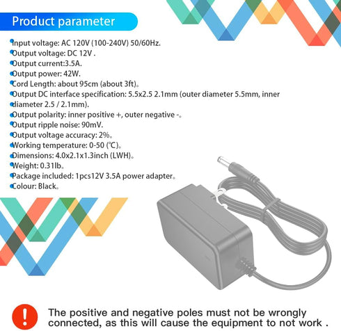 12V 3.5A Power Adapter AC 100V-240V Converter DC 12Volt 3.5Amp Wall Power Supply 12V 1000mA 1500mA 2000mA 3000mA 3500mA, for router speaker humidi...