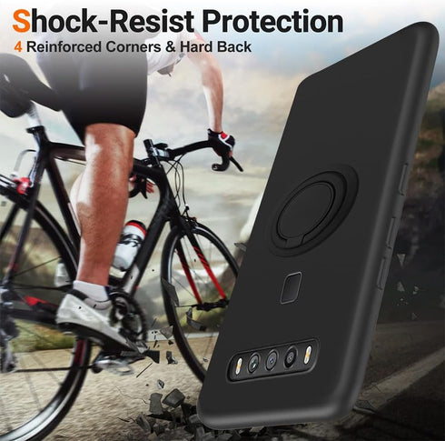 for TCL 10 5G / TCL 10 5G UW (T790s) Phone Case with Glass Screen Protector, 360° Rotatable Ring Holder Magnetic Kickstand/Stand Silicone TPU Shoc...