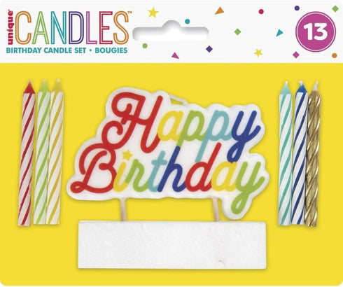 Vibrant Multi-Colored Birthday Candle Set with Large "Happy Birthday" Pick - (Pack of 13) - Premium Quality & Eye-Catching Design - Great for All ...