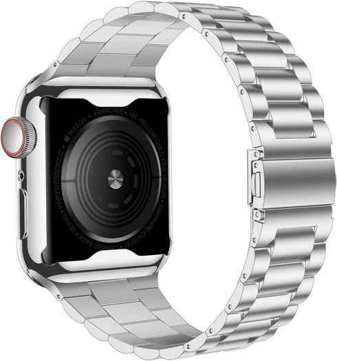 iiteeology Compatible with Apple Watch Band 45mm Series 9 8 7, Upgraded Stainless Steel Band with iWatch Screen Protector Case for Men Women Silve...