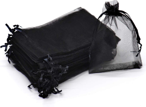 100Pcs Black Organza Bags 4x6 Inch, Sheer Drawstring Halloween Party Gift Bags Jewelry Candy Pouches Funeral Favor Bags...