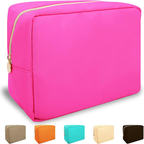 Nylon Large Makeup Bag Travel Cosmetic Bag Pouch, Preppy Big Makeup Bag Cute Cosmetic Zipper Pouch Purse, Waterproof Toiletry Bag Clutch Makeup Or...