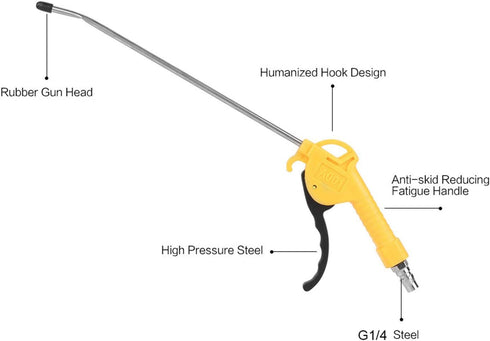Air Blow Gun with 10" Long Angled Nozzle, Aluminium Alloy Pneumatic Dust Removing Gun, Air Blow Accessory with a Joint...