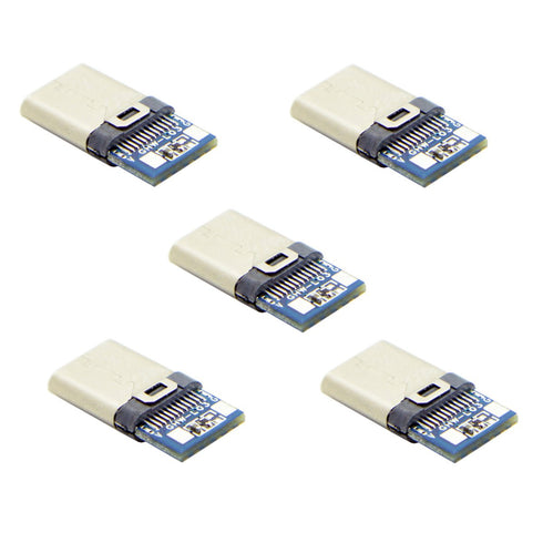 cablecc 5set DIY 24pin USB 3.1 Type C USB-C Male Plug Connector SMT Type with 3.5mm SR and Housing Cover White...