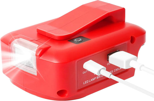 Multi-Functional Power Adapter Compatible with DEWALT and Milwaukee Batteries with Dual USB Ports and 12V DC Port Three-mode work light-Compatible...