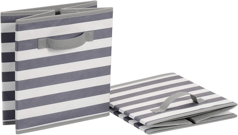 Amazon Basics Collapsible Fabric Storage Cube Organizer with Handles, 10.5 x 10.5 x 11 Inch, White/ Light Grey Stripe - Pack of 6...