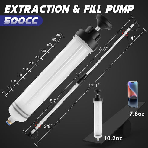 500CC Fluid Extractor, Fluid Syringe Pump, Oil Extractor for Cars/Ships/Engines/Lawn Mowers Fluid Extraction and Filling, with 2 Transparent Hose...