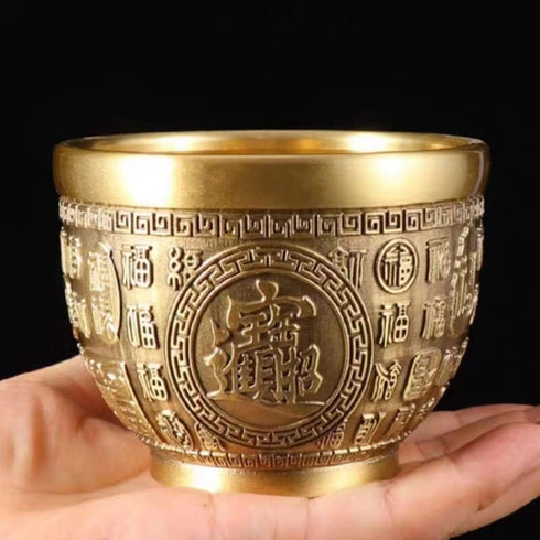 Feng Shui Treasure Bowl: Chinese Fortune Money Bowl Brass Cornucopia Bowl Feng Shui Treasure Basin Wealth Bowl Golden Offering Bowl Table Centerpi...