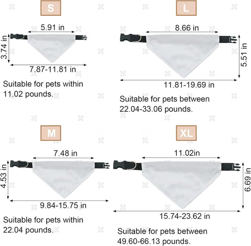 Dog Bandana Collar, 4 PCS White Triangle Dog Bandana with Adjustable Buckle Sublimation Blank DIY Dog Bandanas for Dogs and Cats, S...