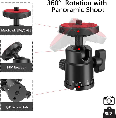 Universal 1/4" Swivel Mini Ball Head Screw Tripod Mount with Hot Shoe Mount, EszkozTA 360° Panoramic Rotating Mount Base Adapter for DSLR Cameras ...