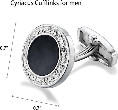 Vintage Black Cufflinks Circular Cuff Links for Men Wedding Business Groom Best Man...
