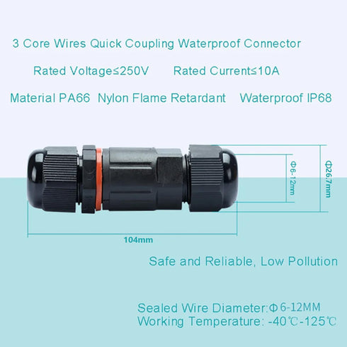 PENGLIN 5PCS Waterproof IP68 3-Pole Junction Box Cable Connector, 3 PIN Wire Connector Ø 4-12 mm for Outdoor Underground Cable, Junction Box, Stre...