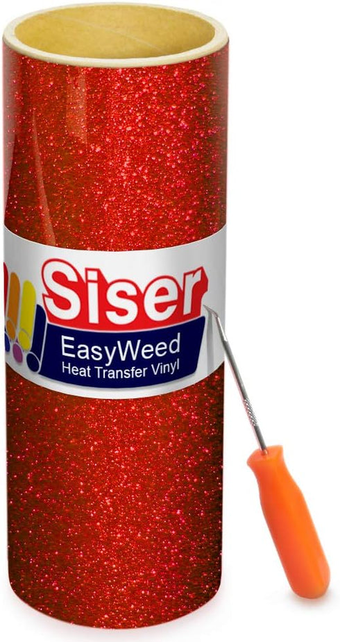 Siser Glitter Red Heat Transfer Craft Vinyl Roll Including Stainless Steel Weeding Tool (10ft x10"...