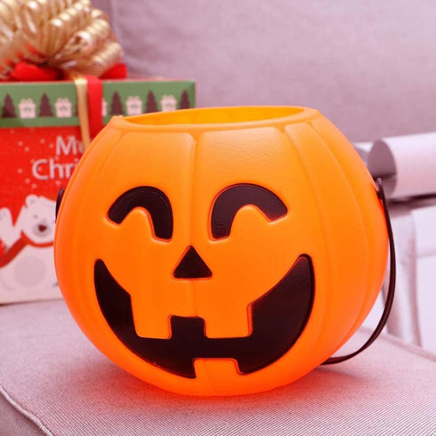 17cm Halloween Portable Pumpkin Bucket Trick or Treat Pumpkin Candy Pail Holder 2 Pieces...