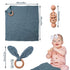 Baby Lovey, Wood Rattle, Teether Ring, 3 Pack Montessori Gift, Navy Blue, Cotton, Double Gauze, Baby Shower, Gender Neutral Gift...