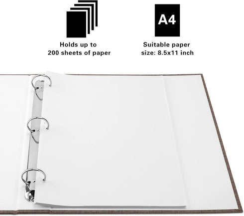 3 Ring Binder, A4 Fabric Cover Round Ring Durable Binder for 3-Hole Letter Size Paper, Decorative Binder Organizer Holds 200 Sheets Letter Size 8....