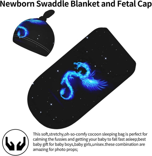Fire Dragon Starry Sky Baby Stuff Newborn Swaddle and Hat Set Stretchy Soft Funny Baby Receiving Blanket Gifts for Infant Baby Boy Girl...