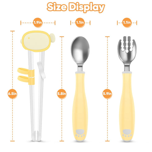3 Pieces Toddler Utensils, Kids Training Chopsticks and Bendable Stainless Steel Toddler Fork and Spoon for Child and Toddler Safe Flatware Set...