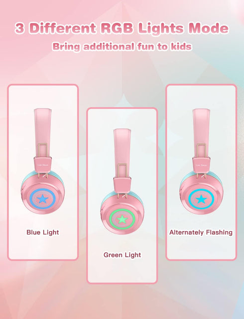 Link Dream Kids Bluetooth Headphones with Microphone for School On-Ear Headphone Toddler Children Wireless Headphone Headset with LED Lights Compa...