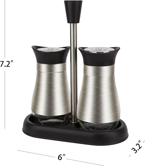 Evelyne 2-Piece Set Salt & Pepper Glass Shaker Stainless Steel Cover with Tray...