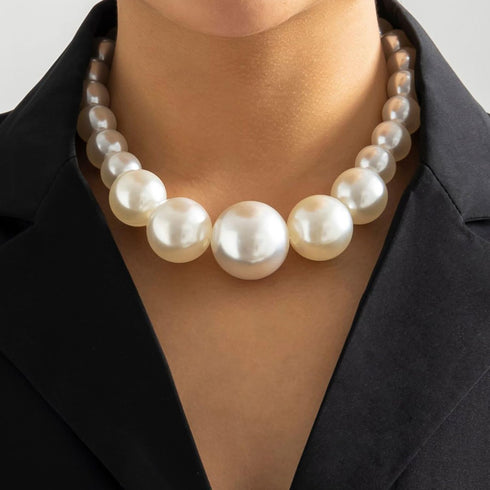 Chunky Pearl Necklace Stackable Layered Pearl Choker Necklace Large Pearl Choker Necklace Pearl Statement Necklace Faux Pearls Beaded Necklaces Br...