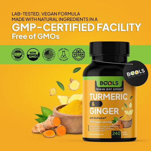 Turmeric Curcumin Supplement with BioPerine & Ginger, Turmeric Curcumin with Black Pepper 1950mg for Max Absorption Joint Support- Non-GMO Turmeri...