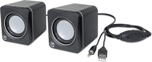 MANHATTAN USB Powered Stereo Speaker System - Small Size - with Volume Control & 3.5 mm Audio Plug to Connect to Laptop, Notebook, Desktop, Comput...