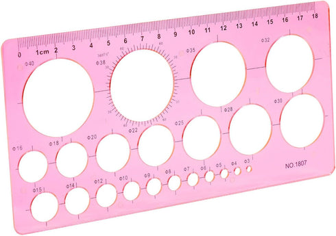 LOKUNN Circle Template for Drawing, Pink Ruler Quilling Tool, Round Hole Ruler Tool, Multi-Function Round Plastic Geometric Stencil Rulers Drawing...