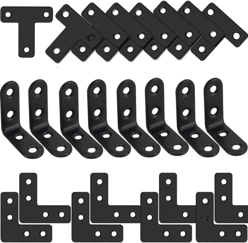 24 Pack L Bracket Corner Brace Sets, 1.57x1.57 Inch Black Stainless Steel 90 Degree Right Angle Brackets Fastener L Braces with 88 Screws for Wood...