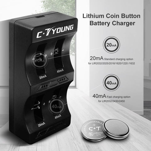LIR2450 Rechargeable Button Battery Lithium Coion Cell 3.7V 6-Pack with Universal Battery Charger Replacing 3V Cr2450 Batteries...