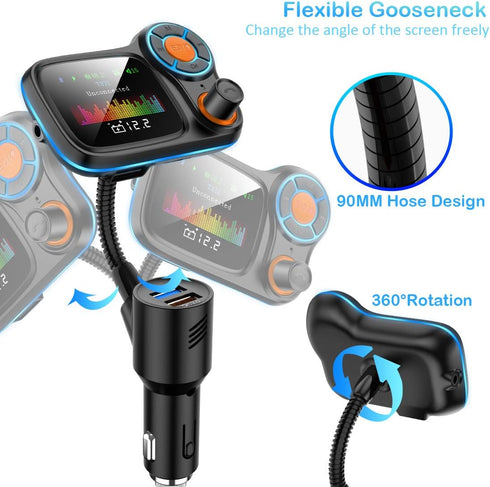 TSNAM Wireless Car Bluetooth Adapter,Radio FM Transmitters HandsFree Call Receiver and MP3 Music/APP Audio Play,QC3.0 and Smart 2.4A Dual USB Char...