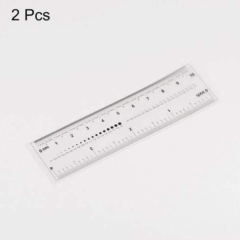 2pcs Film Flexible Ruler 4 Inch 0.1mm Scale PET Plastic Covered Folding Straight Ruler Calibration Soft Ruler Measuring Tool for Factory, Transpar...