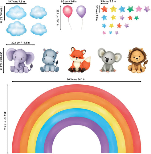 DECOWALL SG3-2318 Baby Animals on Rainbow Wall Stickers Decals Art décor Kids Living Nursery Removable Room Safari Jungle Girls Boys...