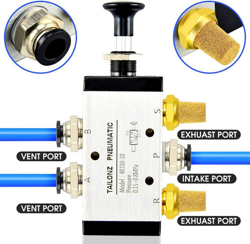 TAILONZ PNEUMATIC 3/8"NPT 5 Way 2 Position Air Hand Lever Operated Valve Pneumatic Solenoid Valve Manual Control Push-Pull 4R310-10...