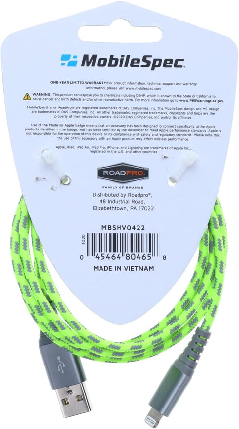 MobileSpec MBSHV0422 Hi-Visibility 4 Foot Lightning(R) to USB-A Cable - Yellow......