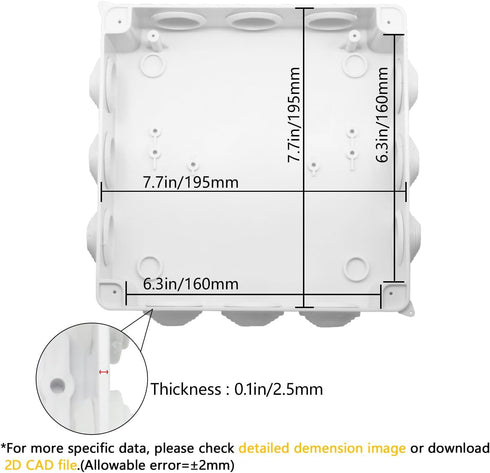 LeMotech ABS Plastic Dustproof Waterproof IP65 Junction Box Universal Electrical Project Enclosure White 7.9 x 7.9 x 3.1 inch (200 x 200 x 80 mm)...