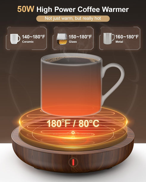 Coffee Mug Warmer, 50W Coffee Cup Warmer with 3 Temperature Settings (105?-180?) and 4 Hours Auto Shutt-Off Function for Office Home Desk Use, for...