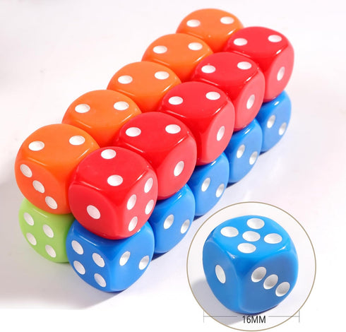 16MM Standard 6 Sided Dice Set, 50 Pieces Colorful Dice for Board Games, Classroom Math Bulk Game Dice, Make Entertainment More Exciting...